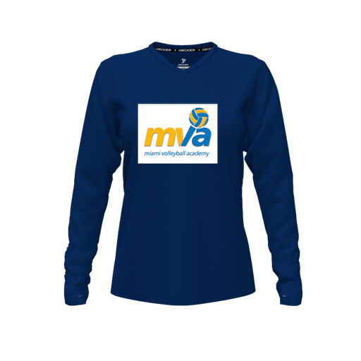 [CUS-DFW-TEES-CMF-VNK-LSL-NVY-FYXS-LOGO1] Comfort T-Shirt (Female Youth XS, Navy, V Neck, Logo 1, Long Sleeve)