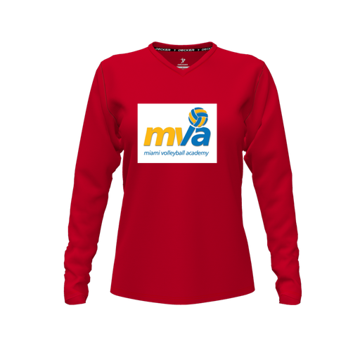 [CUS-DFW-TEES-PER-VNK-LSL-RED-FYXS-LOGO1] Performance T-Shirt (Female Youth XS, Red, V Neck, Logo 1, Long Sleeve)