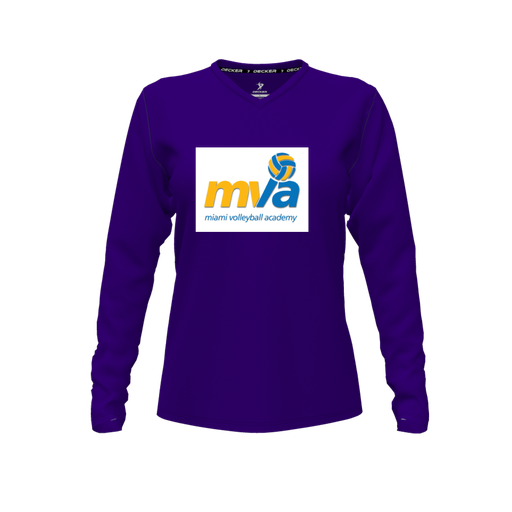 [FTLVPTPP-FYXS-LOGO1] Decker Performance T-Shirt (Female Youth XS, Purple, V Neck, Logo 1, Long Sleeve)